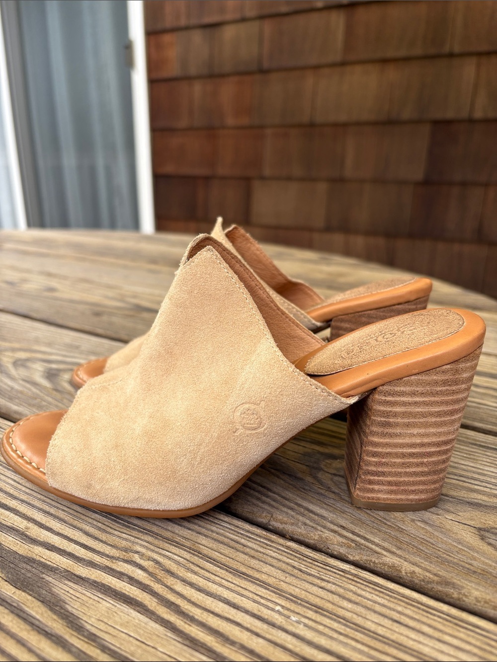 Born Beige Suede Open-Toe Mule Slides, 7M - Picture 3 of 11